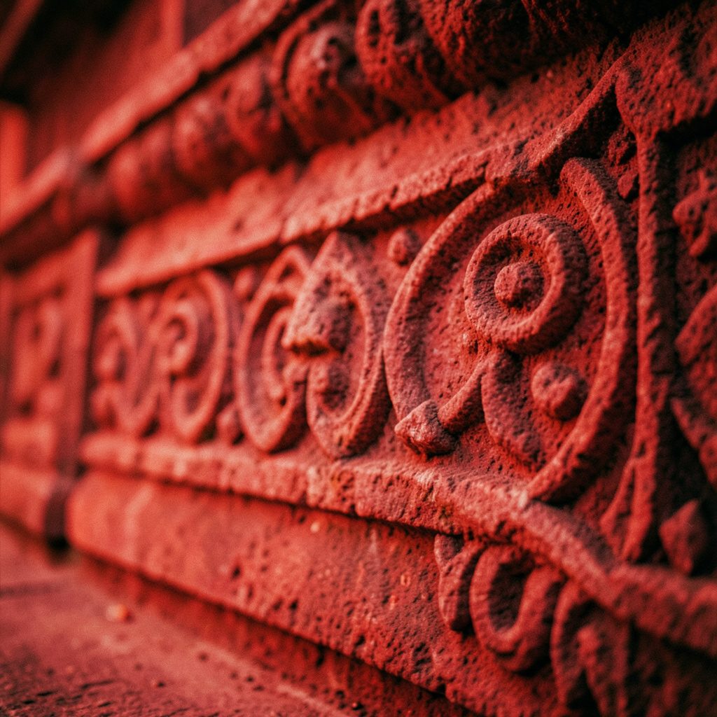 Pale stone surface with chiseled texture and soft shadows, suggesting careful subtractive carving work